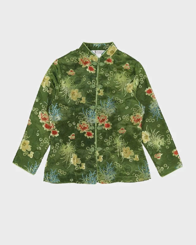 Green Brocade Cheongsam Style Jacket - S Lace Jacket Ribbed Jacket Sequined Jacket