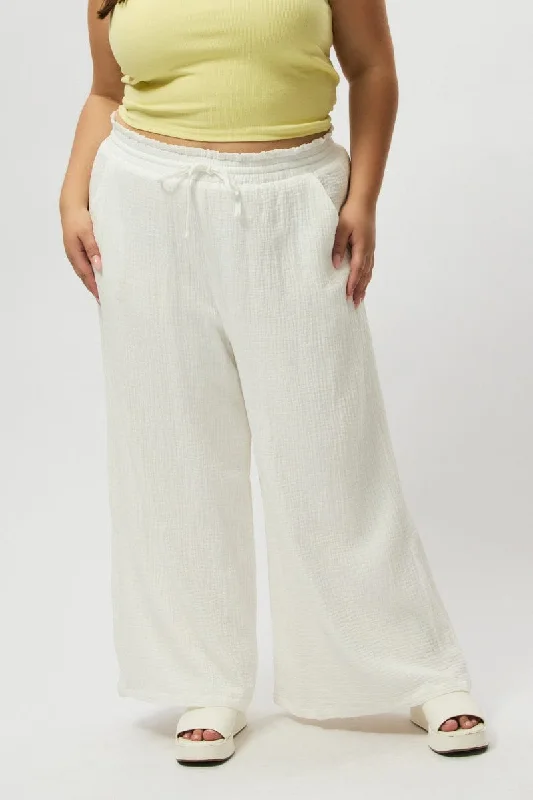 White Cheesecloth Lined Wide Leg Pants Comfortable Wide-Leg Pants