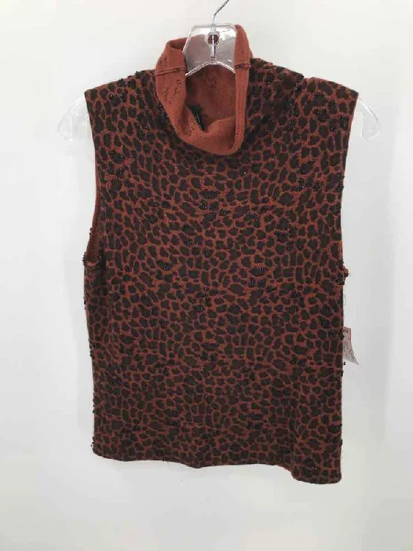 Pre-Owned Carmen Marc Valvo Brown Size Medium Printed Tank Sweater Graphic Sweater Embroidered Appliqued