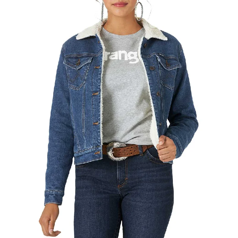 Wrangler Women's Retro Sherpa Lined Jean Jacket Herringbone Jacket Checkered Jacket Solid Jacket