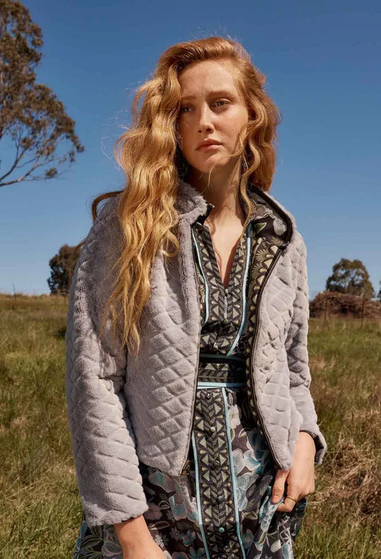 Once Was - Rylie Reversible Print Faux Fur Jacket in Dahlia fields Striped Jacket Polka Dot Jacket Floral Jacket Once Was - Rylie Reversible Print Faux Fur Jacket in Dahlia fields Striped Jacket Polka Dot Jacket Floral Jacket