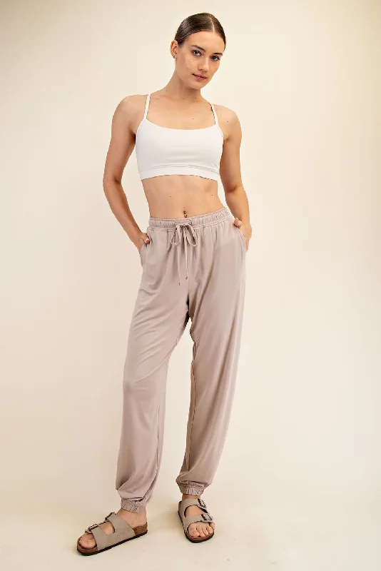 Beige Drawstring Jogger Pants Cozy Maternity Pants