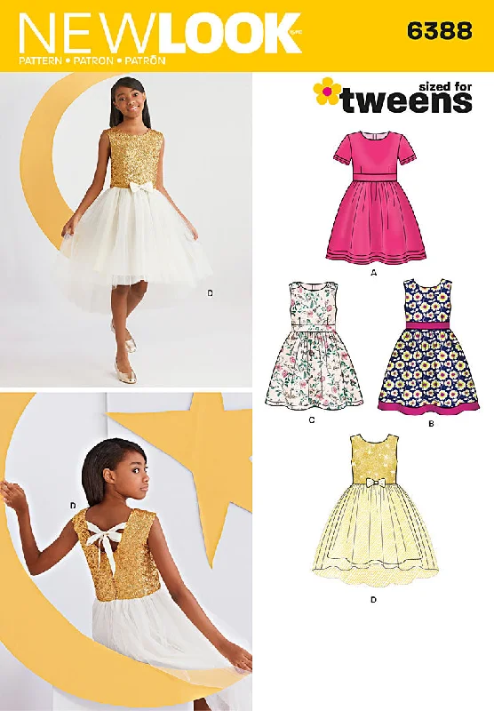 CLEARANCE • New Look Pattern GIRLS' PARTY DRESSES Girls' Sized for Tweens 6388 Tunics stripes playful
