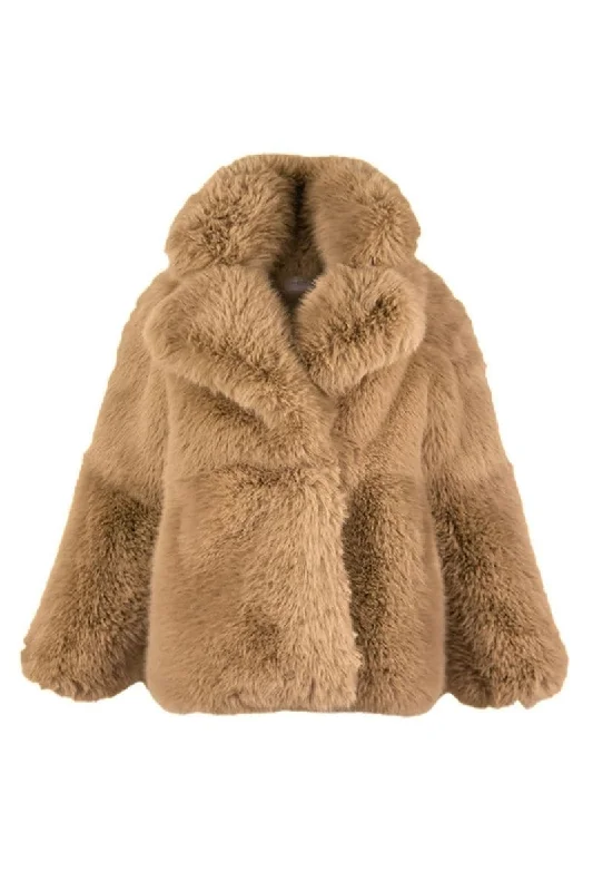 FLUFFY CAMEL FAUX FUR JACKET Nylon Jacket Polyester Jacket Spandex Jacket