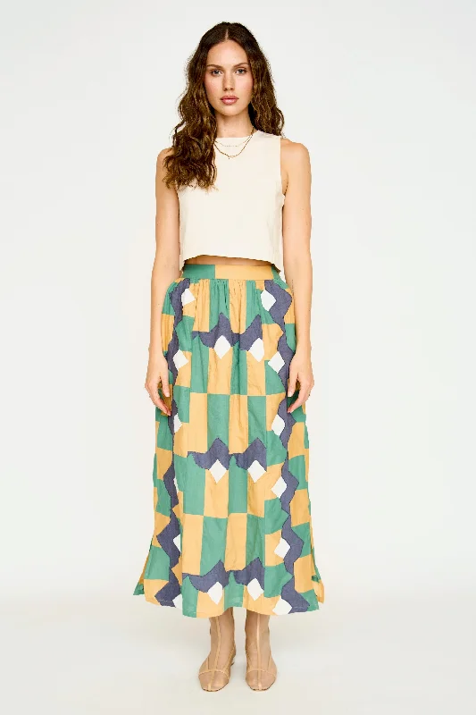 Marion Skirt in Teal Origami pleated skirt texture