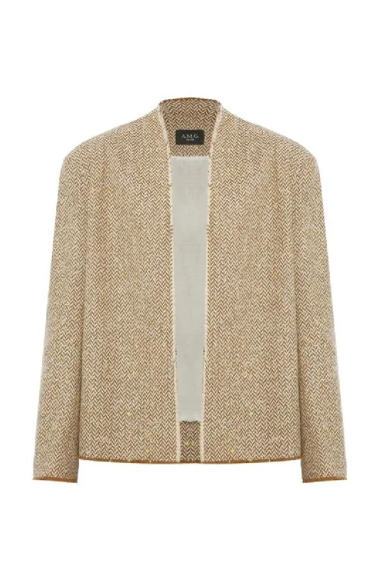 BEIGE COTTON OPEN CUT JACKET Faux Fur Jacket Real Fur Jacket Shearling Jacket