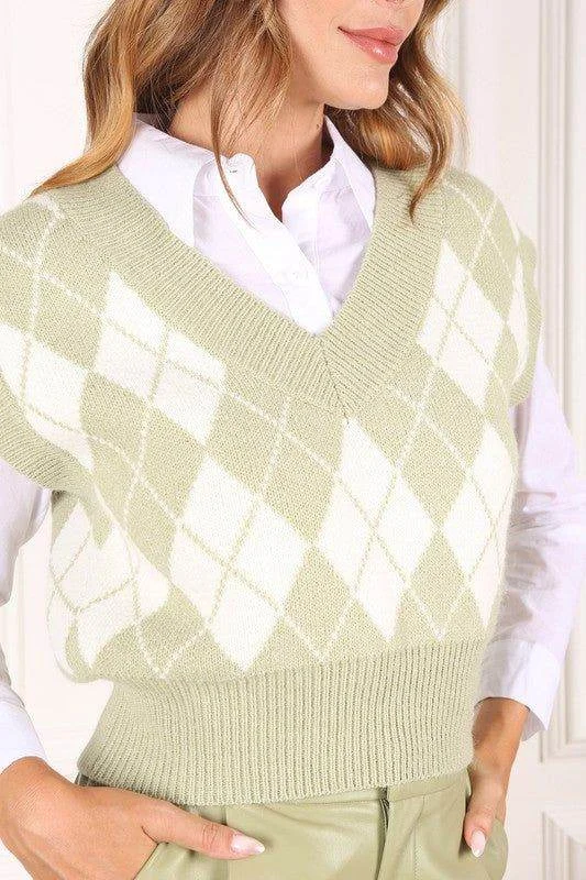 Lilou Knitted argyle sweater vest Sequined Glittery Shiny