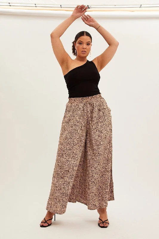 Animal Print Wide Leg Pants High Rise Formal Dress Pants
