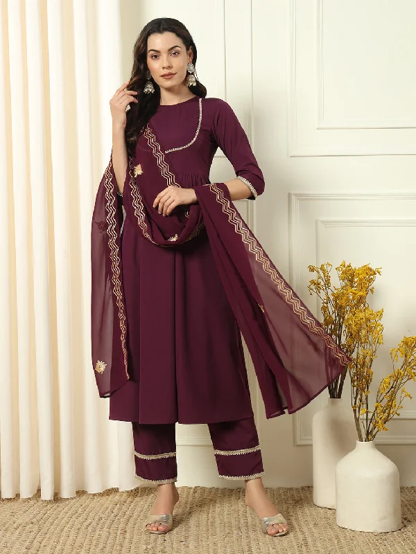 Wine Designer Readymade Pant Suit Embroidery Work Trendy Printed Leggings