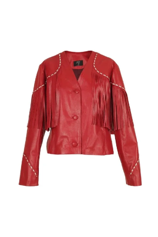 DALIDA RED FRINGED LEATHER JACKET Rayon Jacket Velvet Jacket Corduroy Jacket