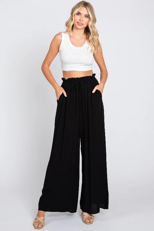 Black Wide Leg Pants Relaxed Fit Trousers