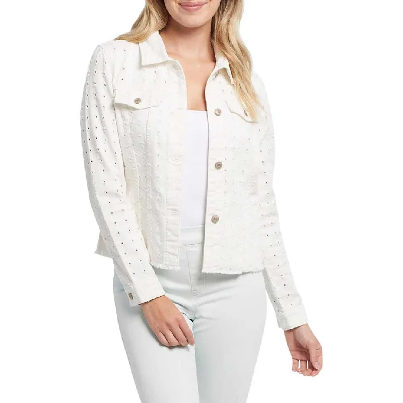 Tribal Women's Punched Hole Jean Jacket Insulated Jacket Fitted Jacket Loose Jacket