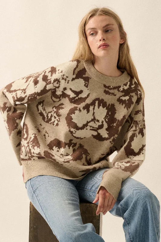 Cuddly Blossoms Oversize Floral Jacquard Sweater Faux Fur Fabric Real Fur Fabric Shearling Fabric
