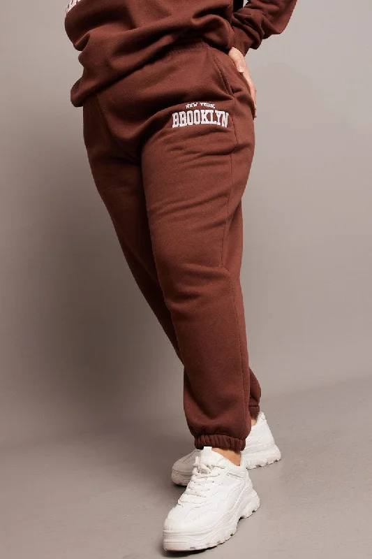 Brown Track Pants High Rise Cozy Fitted Pants