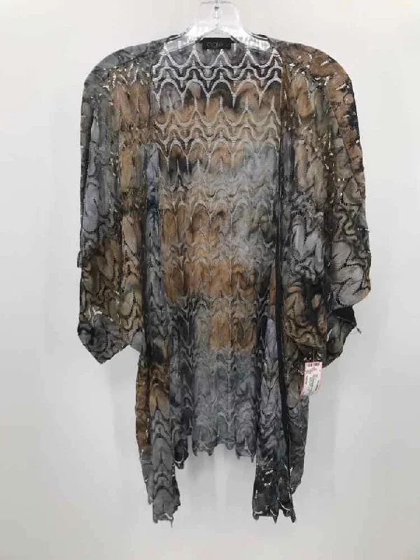 Pre-Owned Ogle Silver Size Medium Shawl Sweater Houndstooth Herringbone Solid