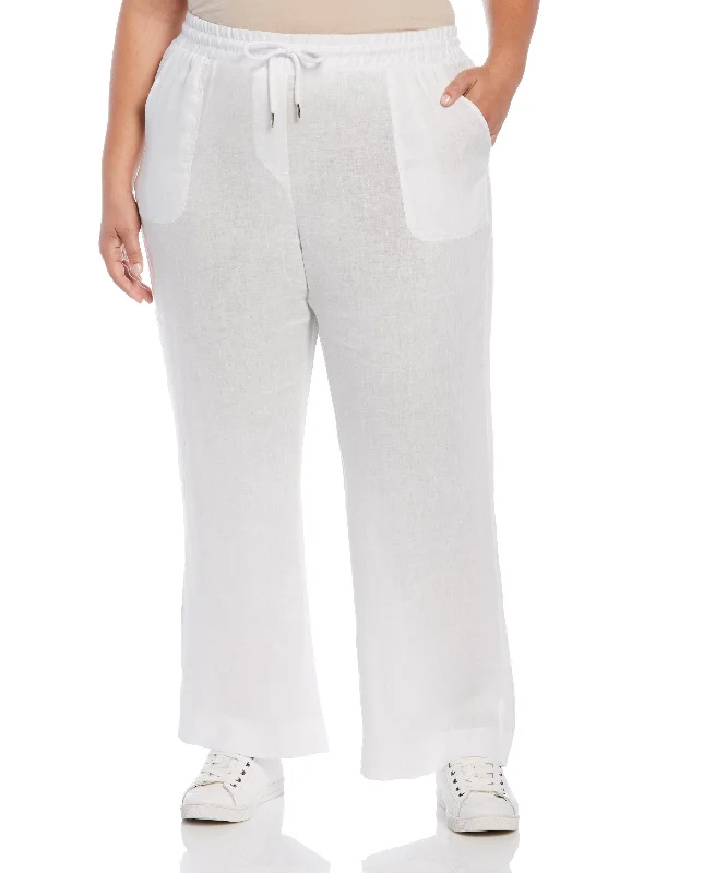 Plus Size Wide Leg Drawstring Linen Pant Formal Wide-Leg Pants