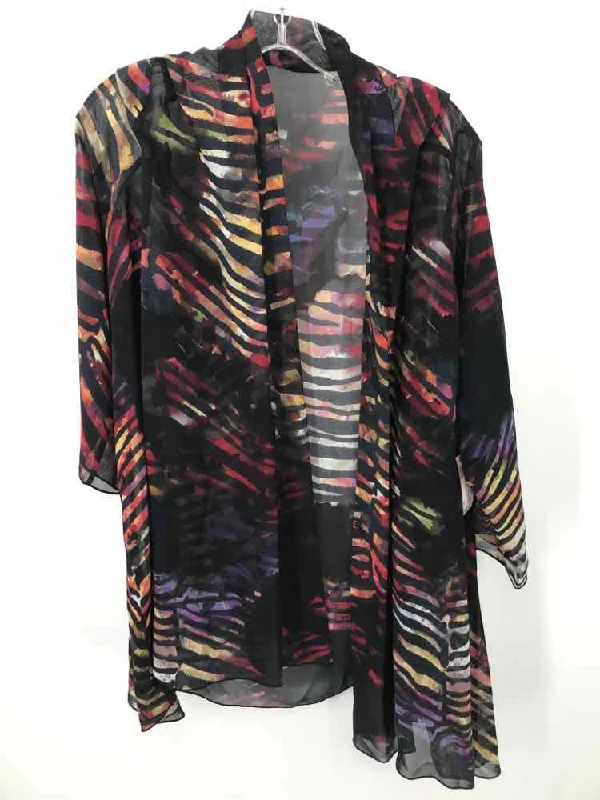 Pre-Owned Caroline Rose Black Size 2X Shawl Sweater Neon Metallic Matte