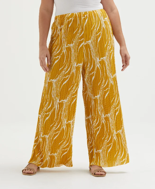 Plus Size Ripple Print Plisse Wide Leg Ankle Pant Casual Plaid Pants