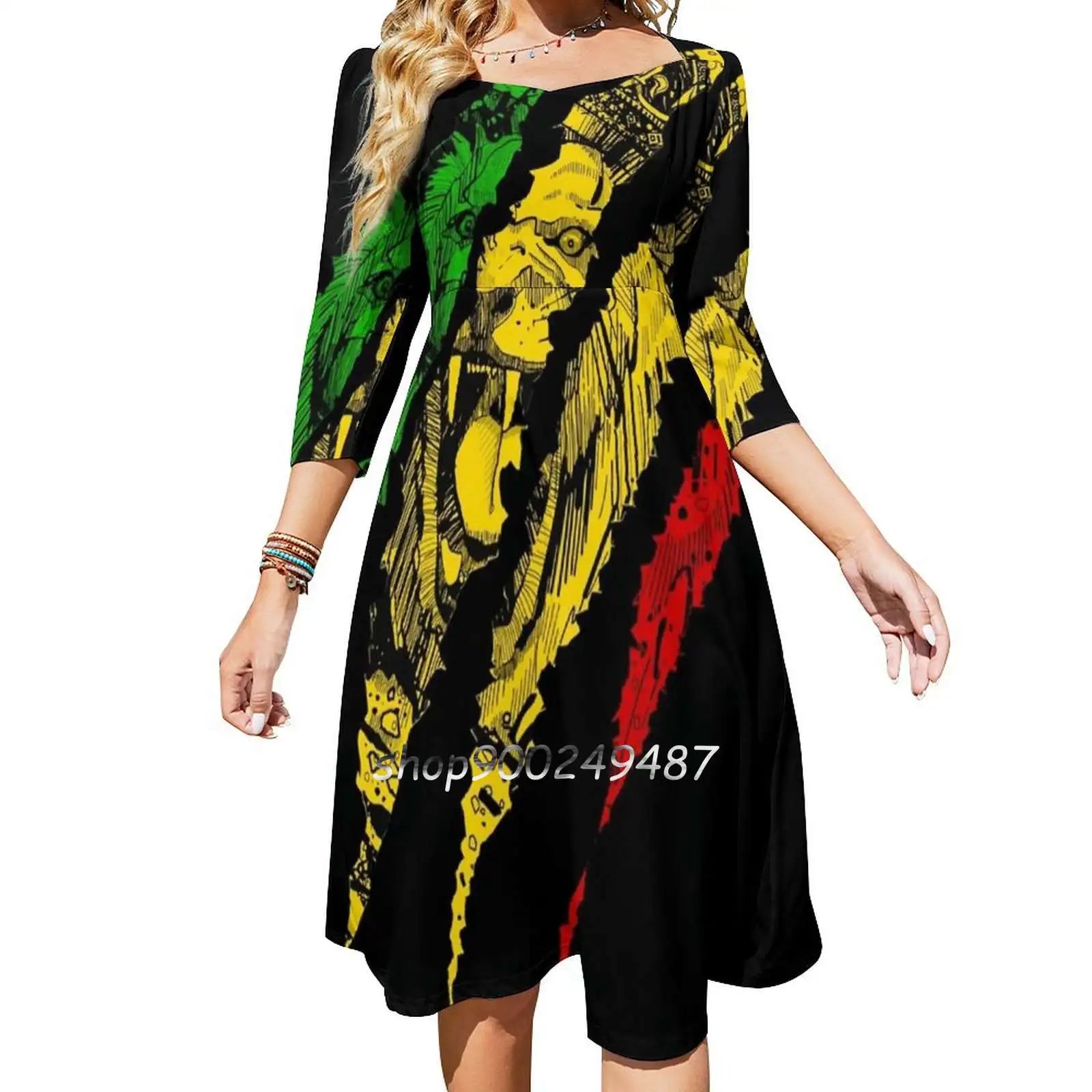 Warrior Lion Of Judah King Rasta Reggae Jamaica Roots Evening Party Dresses Midi Sexy Dress Female Sweet One Piece Dress Korean Tunics Prom sequined