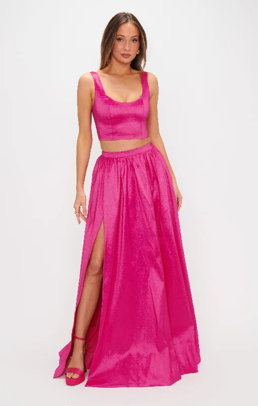 Vivianna Maxi Skirt ~ Dragonfruit Taffeta linen skirt breathable