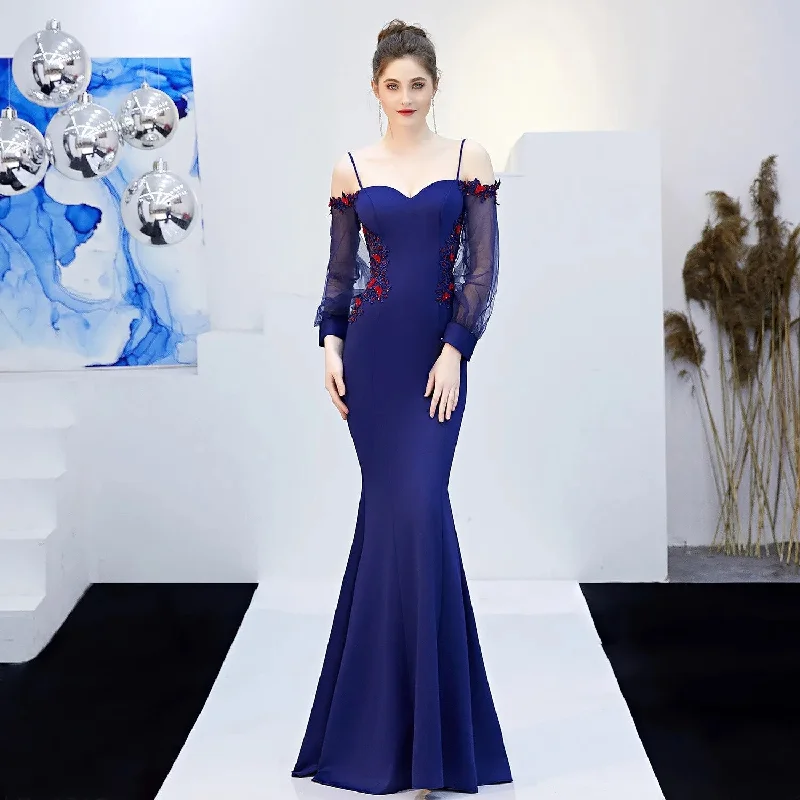 See Through Off Shoulder Appliques Beading Long Sleeve Bridesmaid Dress Strap Formal Wedding Party Dress Tunics Sale discount