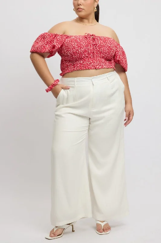 White Double Layer Linen White Pants Elegant Wool Trousers