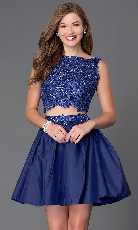 Two-Piece Lace-Bodice Short Party Dress Chiffon Maxi Beach