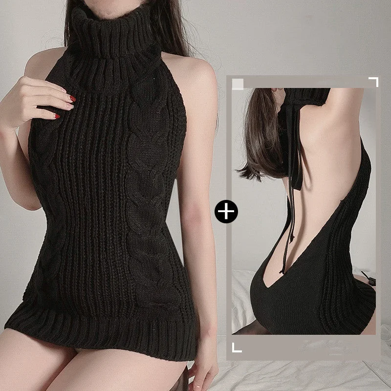 Black Backless knitted skirt series  KF70485 high waist skirt