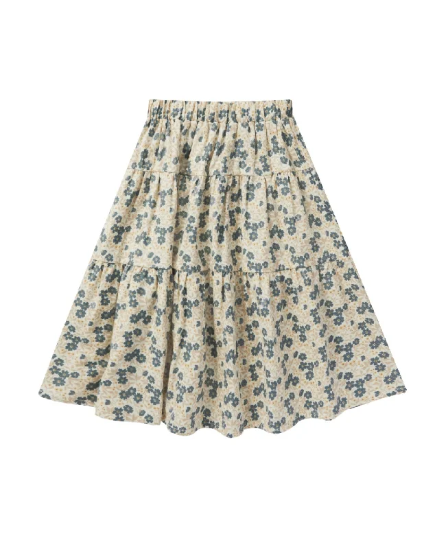 The Tiered Midi Skirt by Rylee + Cru - Blue Ditsy - KIDS leather skirt bold