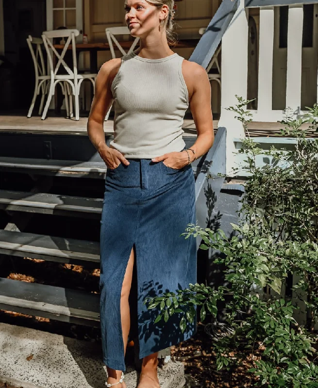 Nellie Maxi Skirt | Petrol silk skirt lustrous