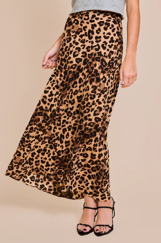 Remi Leopard Print Bias Maxi Skirt - Final Sale 25% off in cart ruffled skirt detail