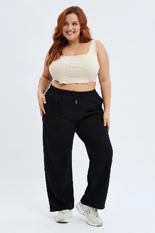 Black Wide Leg Jogger Pants Fashionable Button-Up Pants