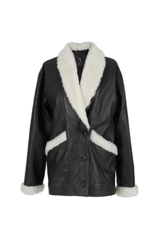 HAYDRA SHEARLING BLACK LEATHER JACKET Wool Jacket Cashmere Jacket Tweed Jacket