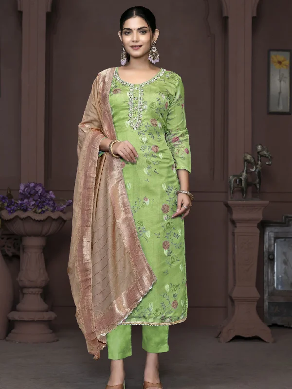 Green Designer Readymade Pant Suit With Printed Hand Work Stylish Casual Pants