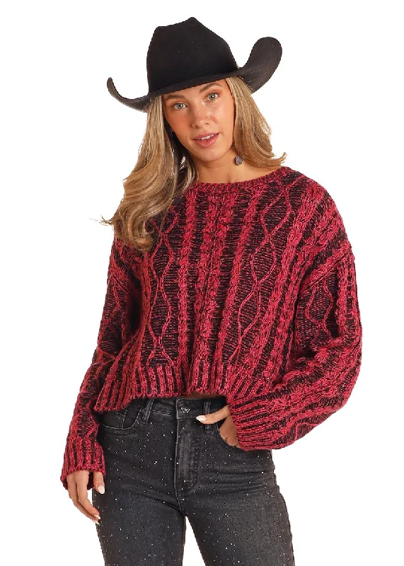Women's Rock & Roll Cowgirl Sweater #BW32T05271 Lace Blend Ribbed Blend Corduroy Blend