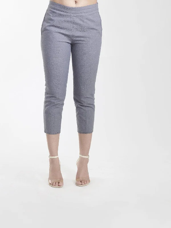 Mid Waist Cotton Stretch Half Pants - Grey High-Waist Trousers