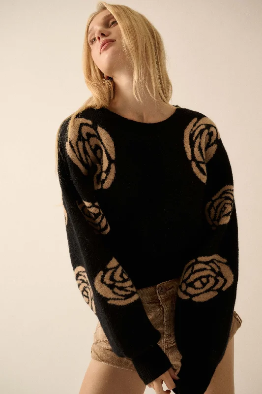 Winter Blooms Floral Jacquard Sweater Chenille Brocade Lace
