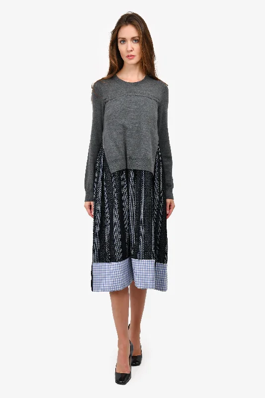 Comme de Garcons Grey Sweater Overlay Check/Mesh Dress Size M Hooded Caped Shawl Collar