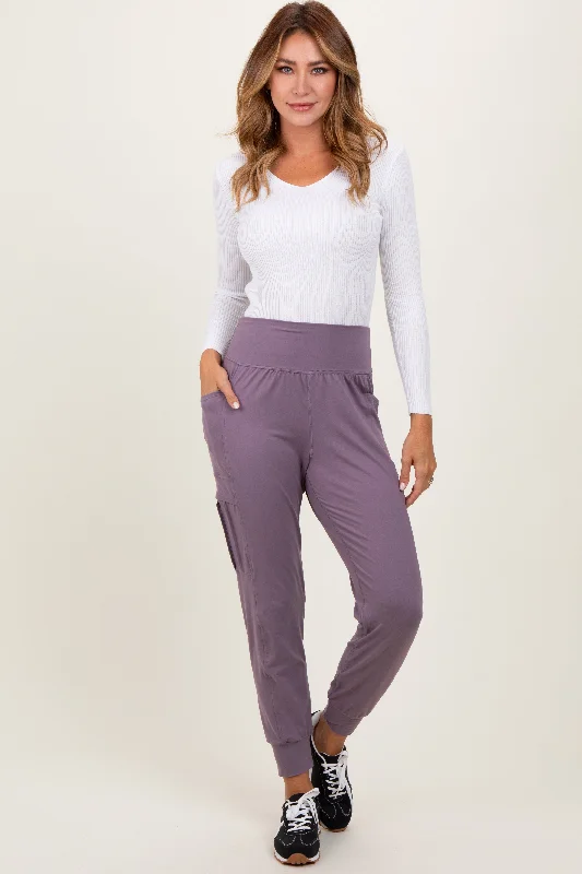 Violet Cargo Pocket Jogger Pants Chic Capri Pants