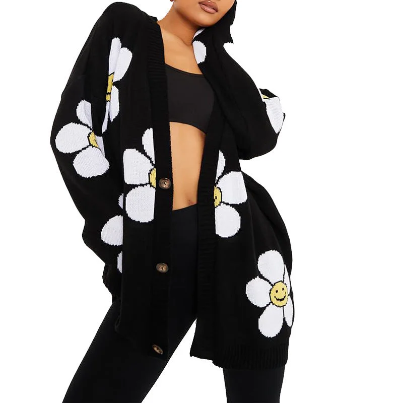 Love flower mid-length V-neck jacket loose casual knitted cardigan Elasticated Jacket Padded Jacket Insulated Jacket Love flower mid-length V-neck jacket loose casual knitted cardigan Elasticated Jacket Padded Jacket Insulated Jacket