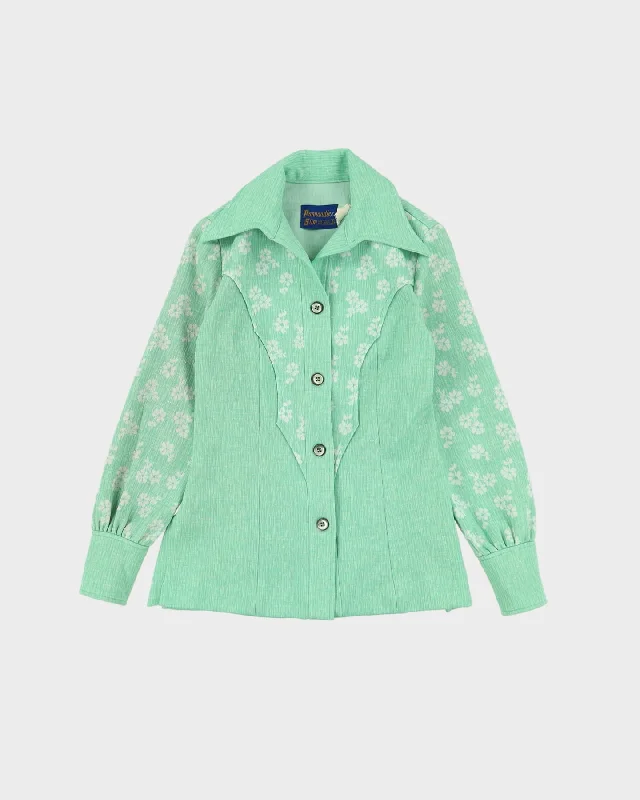 1970s Green Patterned Western Style Jacket - XS One-Shoulder Jacket Off-the-Shoulder Jacket Asymmetrical Jacket 1970s Green Patterned Western Style Jacket - XS One-Shoulder Jacket Off-the-Shoulder Jacket Asymmetrical Jacket