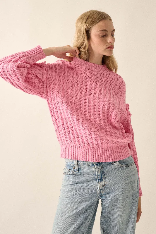 Gracious Heart Chunky Knit Pleated-Sleeve Sweater Jersey Fabric Tulle Fabric Batik Fabric