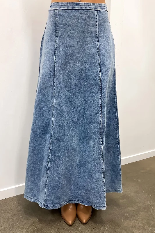 Taylor Denim Maxi Skirt Blue wool skirt sturdy
