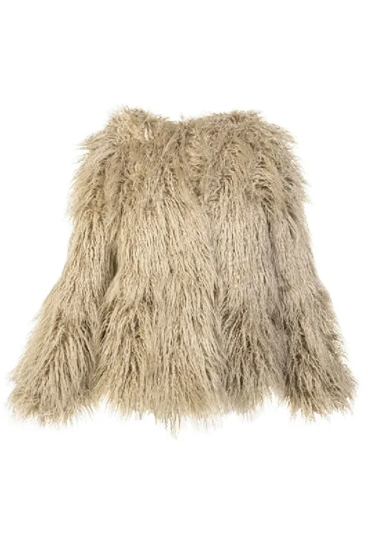 BEIGE FAUX FUR JACKET Satin Fabric Silk Fabric Chiffon Fabric