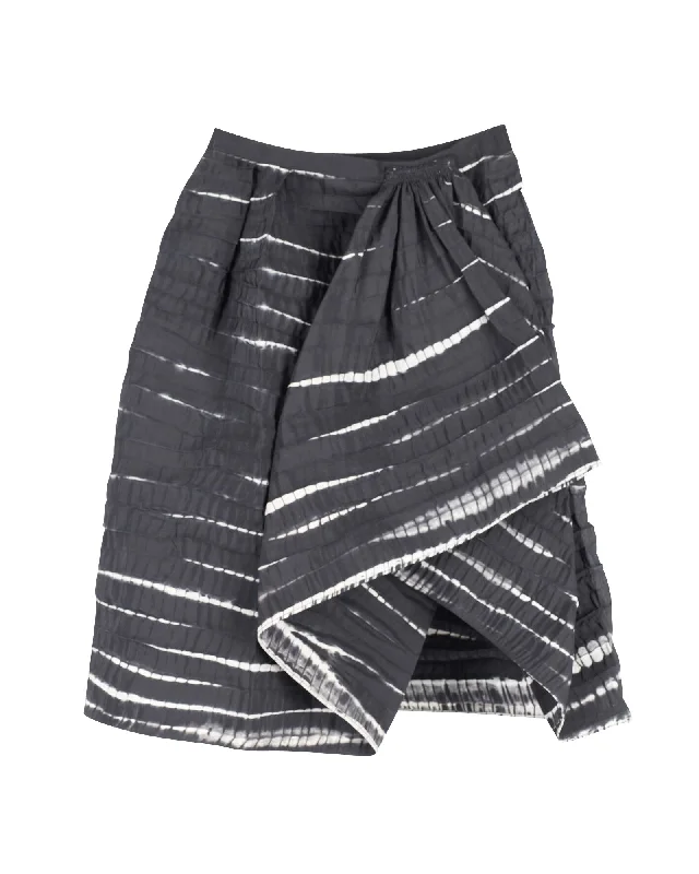 Oscar De La Renta Tie Dye Draped Skirt in Black Print Silk denim skirt casual