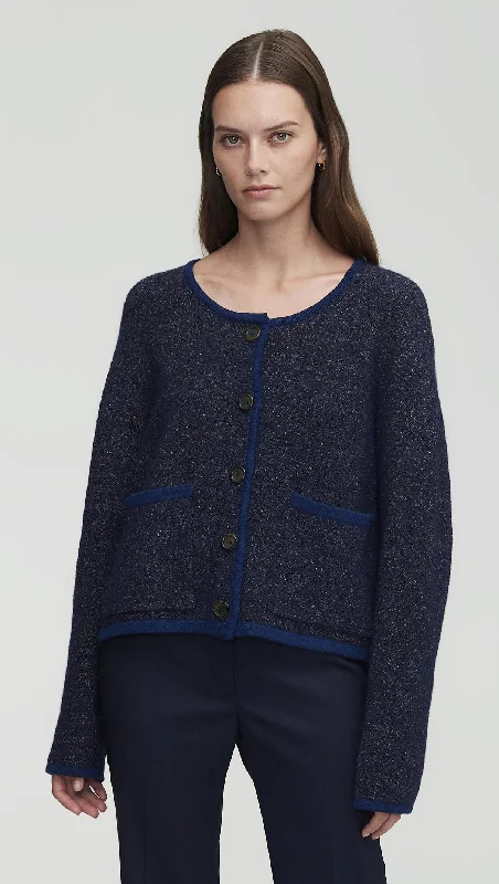 Knit Jacket in Tweed Yarn | Navy Cardigan Sweater Pullover
