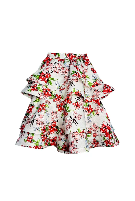 Teagan Party Skirt - Linen Floral flowy skirt hem