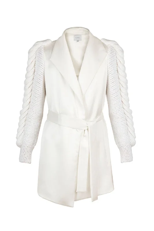 WHITE SUMMER BREEZE KNITTED SLEEVES JACKET V-Neck Jacket Boat Neck Jacket Square Neck Jacket WHITE SUMMER BREEZE KNITTED SLEEVES JACKET V-Neck Jacket Boat Neck Jacket Square Neck Jacket
