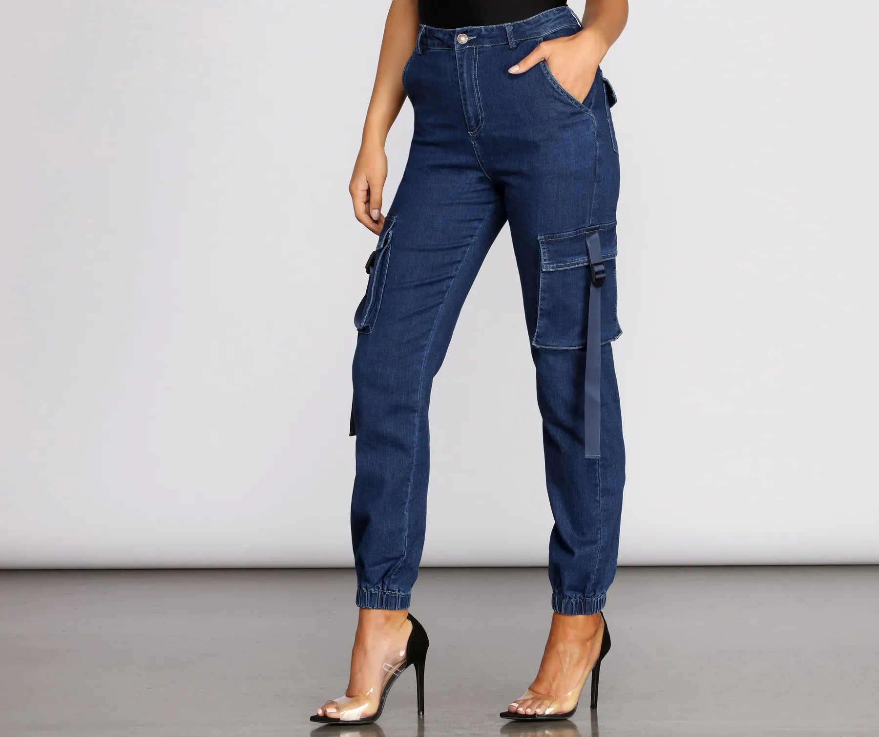 Grab N' Go Denim Cargo Jogger Pants Modern Bootcut Pants