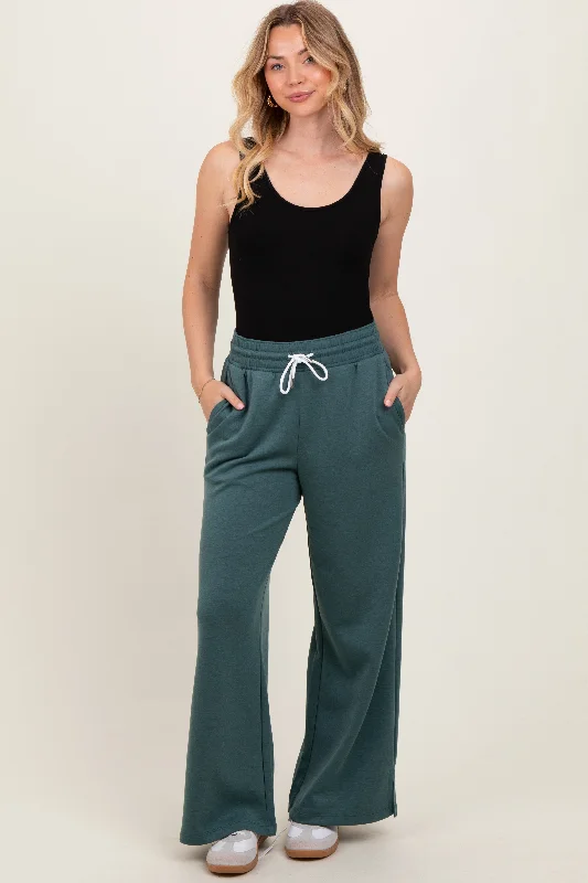 Teal Drawstring Lounge Pants Trendy Palazzo Pants